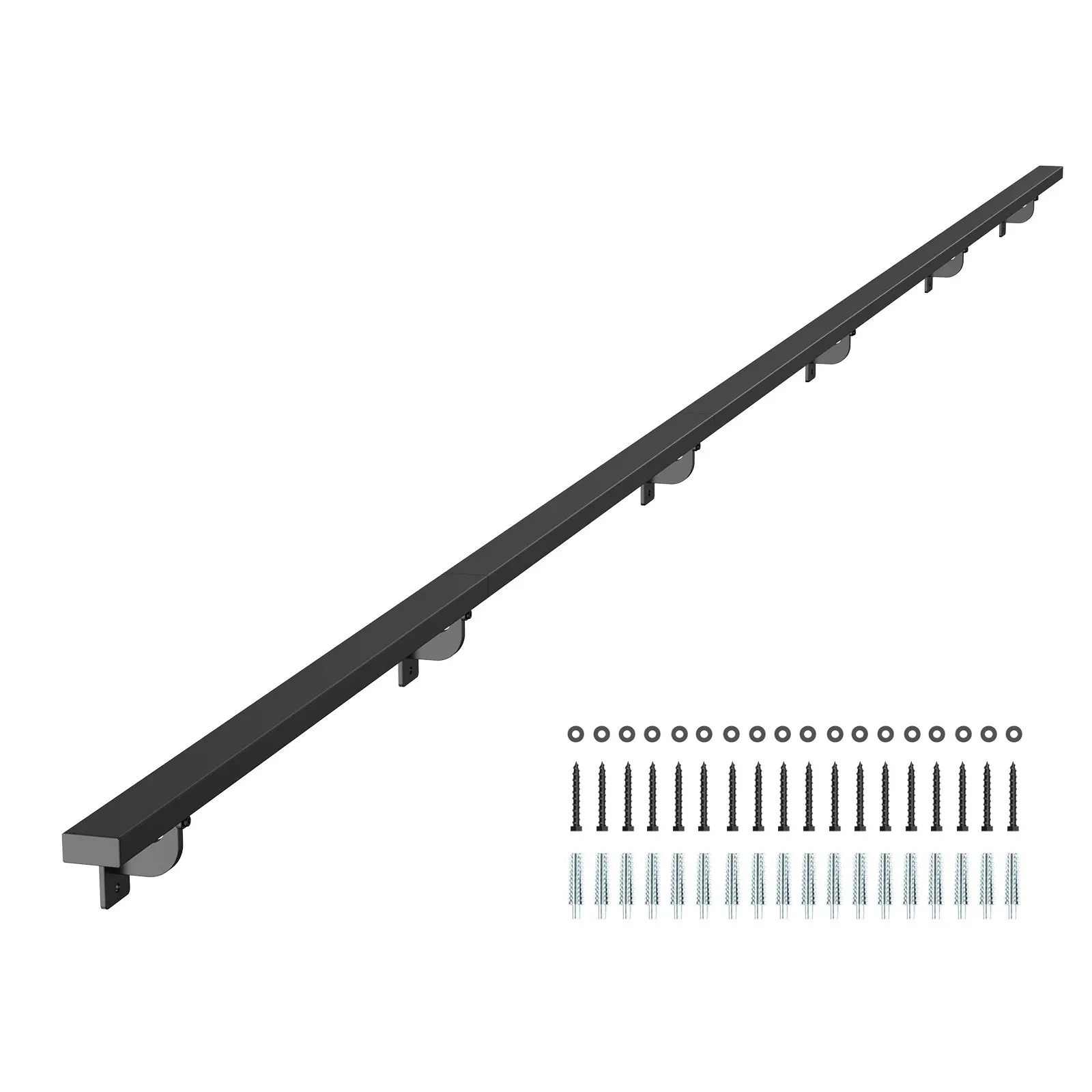 VEVOR Wall Mounted Aluminum Stair Handrail, 15ft Black Square Tube Railing, 250lbs Load Capacity, 6 Sections with Easy Assembly, Reinforced Brackets & User-Friendly Design for Loft Porch, Indoor