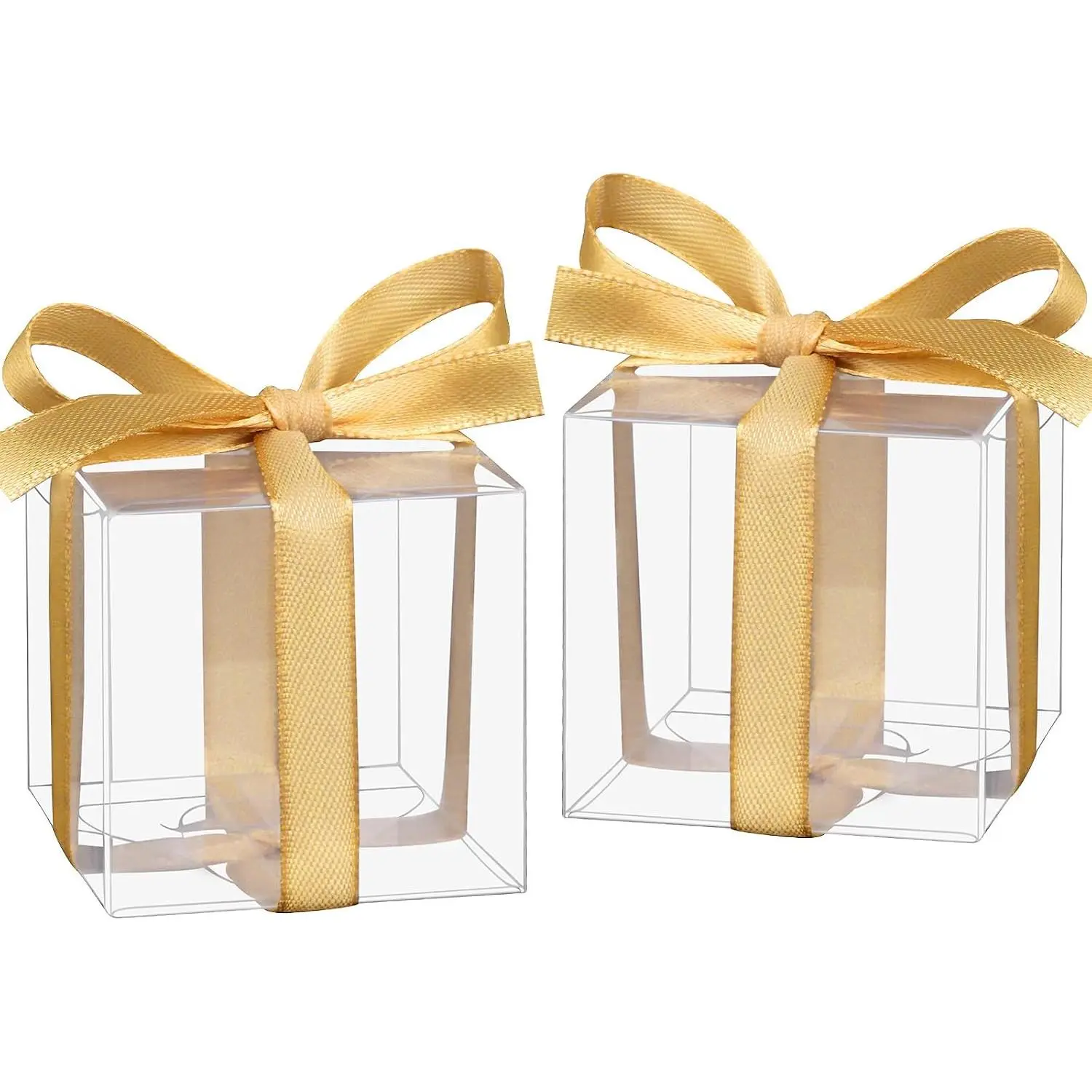 50 count Clear Favor Boxes, 2x2x2 Inch Clear Plastic  Box with  Ribbon,  Boxes Macrame Boxes for Wedding Party Favor,  Showers, Christmas