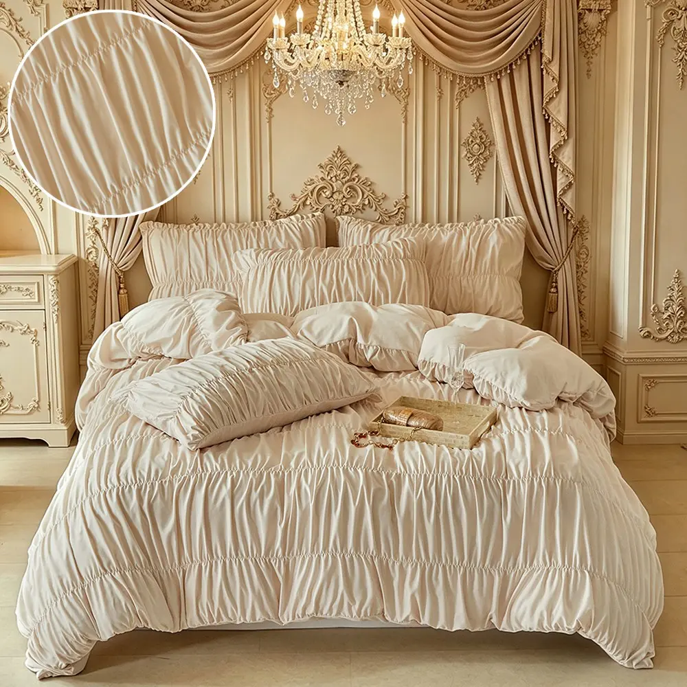 Luxury French Ruffled Duvet Cover Set, 2/3 Pieces (1 Duvet Cover + 1/2 Pillowcases), Tufted Instagram Aesthetic Bedding, Comfy Bedding Set, Comfy Bed Sets, Romantic, Breathable, Soft & Cozy, All-Season Use, Perfect Holiday & Birthday Gift