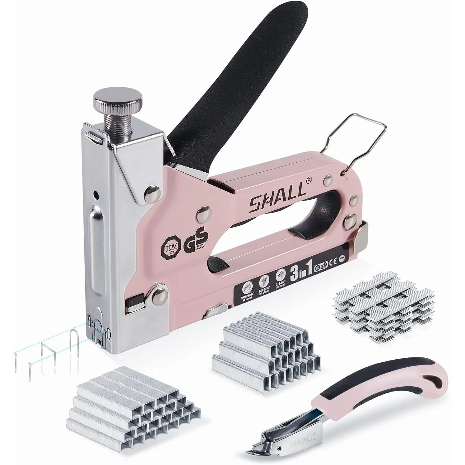 Staple Gun Heavy Duty, 3-in-1 Upholstery Staple Gun Kit with 3000 Staples, Stapler Remover, Manual Brad Nailer with Specific Staples Outlet Position Indicator