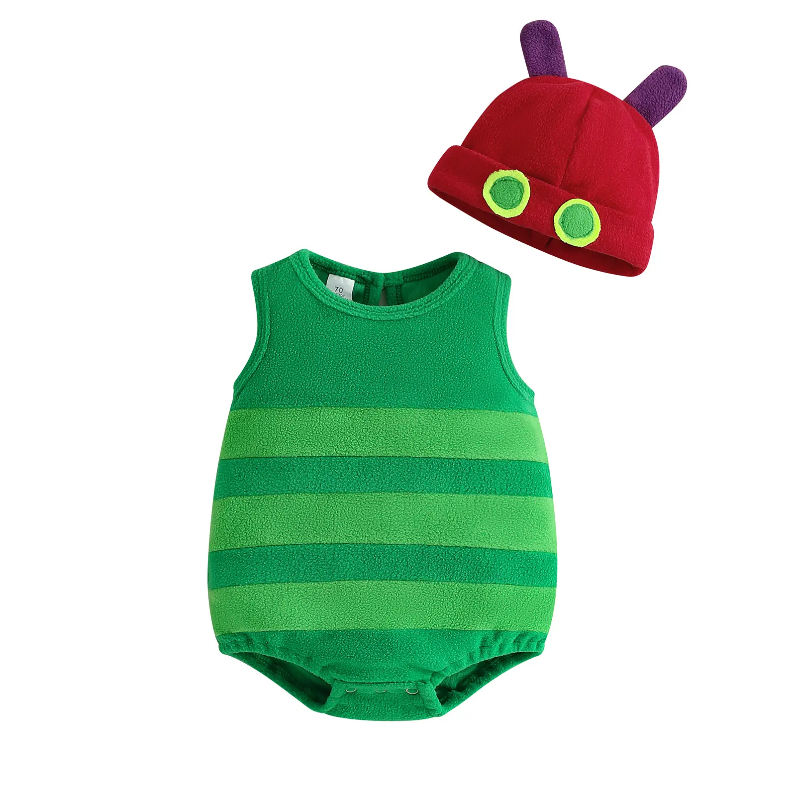 Ma&Baby Baby Caterpillar Costume Infant Girl Boy Halloween Costume Sleeveless Hungry Romper with Hat Cosplay Party Outfit