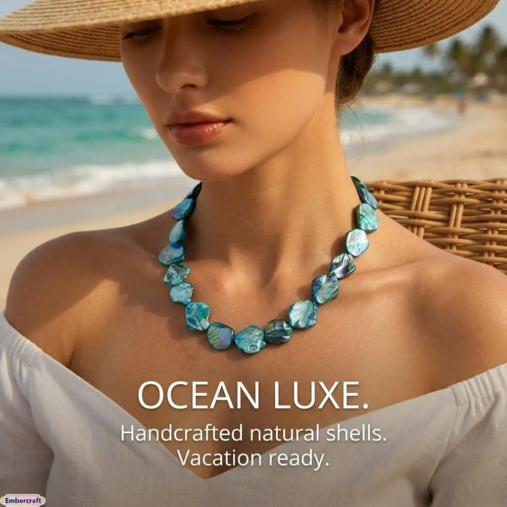 Women's Natural Seashell Pendant Necklace - Irregular Baroque Pearl-Inspired Choker, Ocean-Inspired Witchy Boho Resort Style Jewelry for Beach Trips, Summer Layering, Natural Seashells Necklaces, Ocean-Inspired Necklaces
