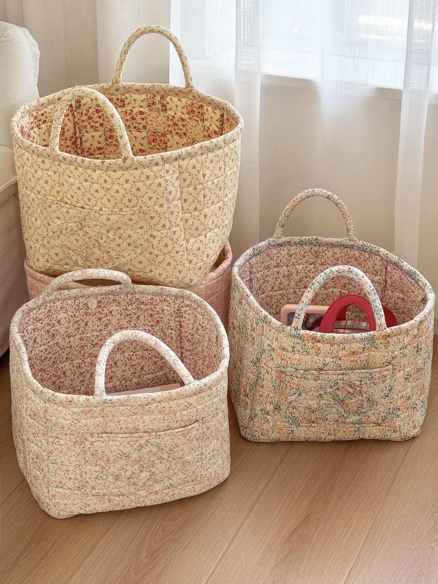 Floral Pattern Foldable Laundry Basket Large Capacity Woven Storage Hamper for Clothes Toys Home Organizer for Bedroom Bathroom Living Room Laundry Room Collapsible Storage Bin