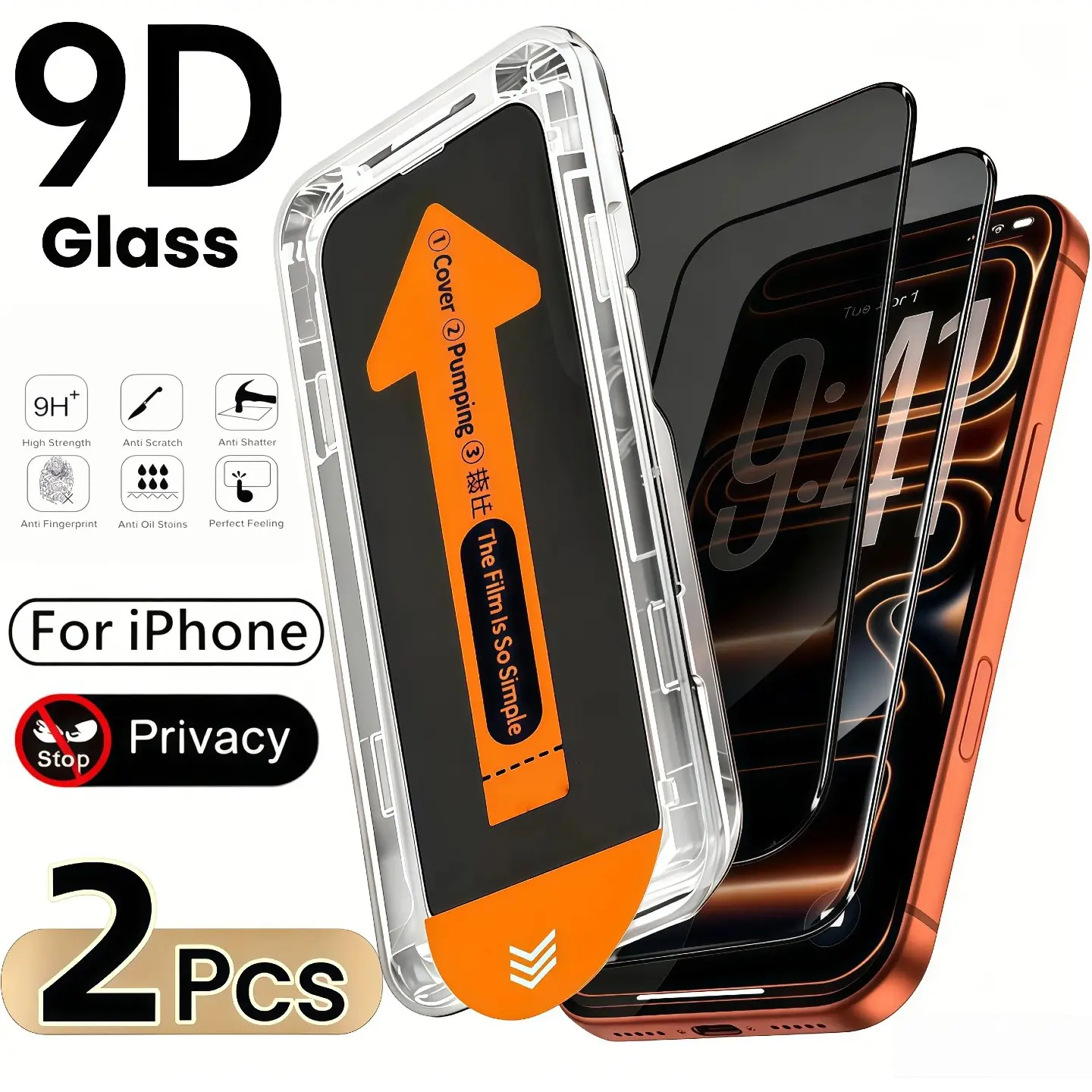 2-Pack Anti-Spy Screen Protector for Apple iPhone Series, 9h Hardness, Bubble-Free Installation, Easy to Install, Privacy Protection