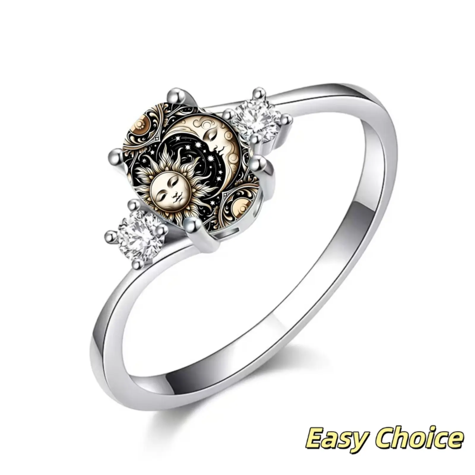 Sun & Moon Celestial Statement Ring, Unique Cosmic Nature‑Inspired Finger Jewelry, Distinctive Universe‑Themed Fashion Band for Women, Versatile Decorative Accessory for Daily & Party Wear