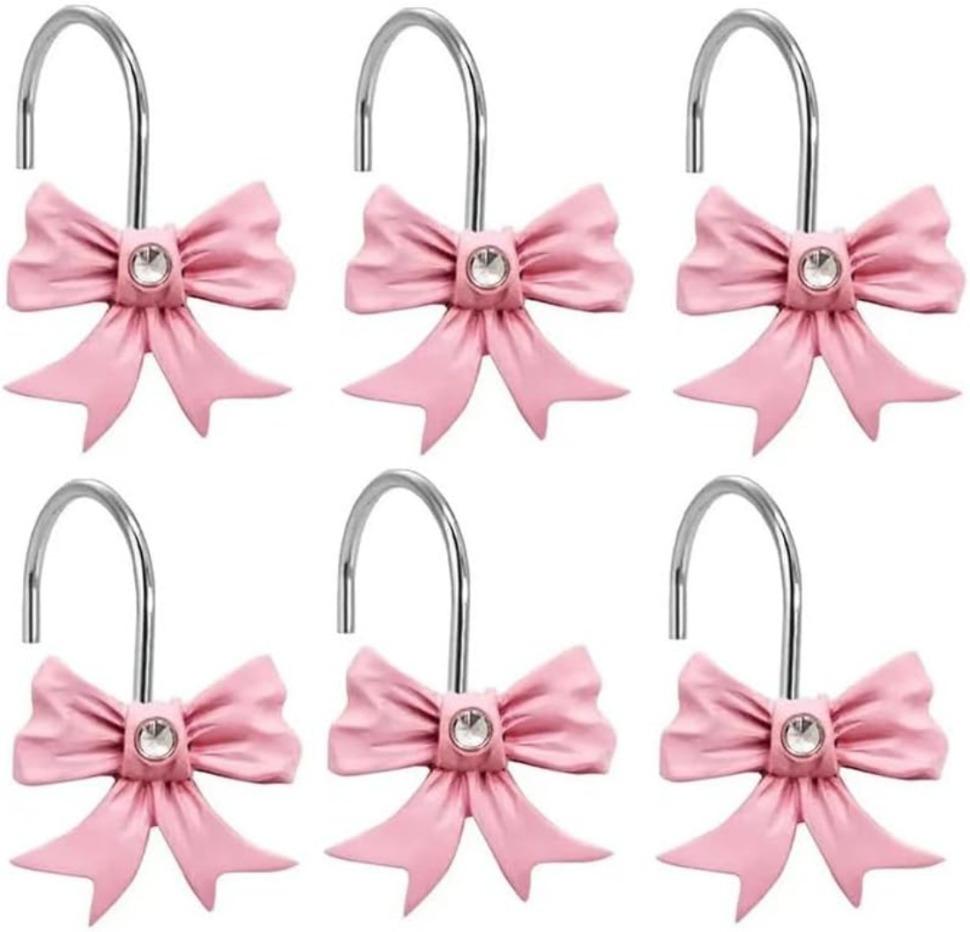 BASIC SUPPLY P-BS019  Decorative Shower Curtain Hooks Tie Rust Resistant Hooks Glide Shower Ring Hangs Holder Bling for Bathroom, Pack of 12 Iron Set