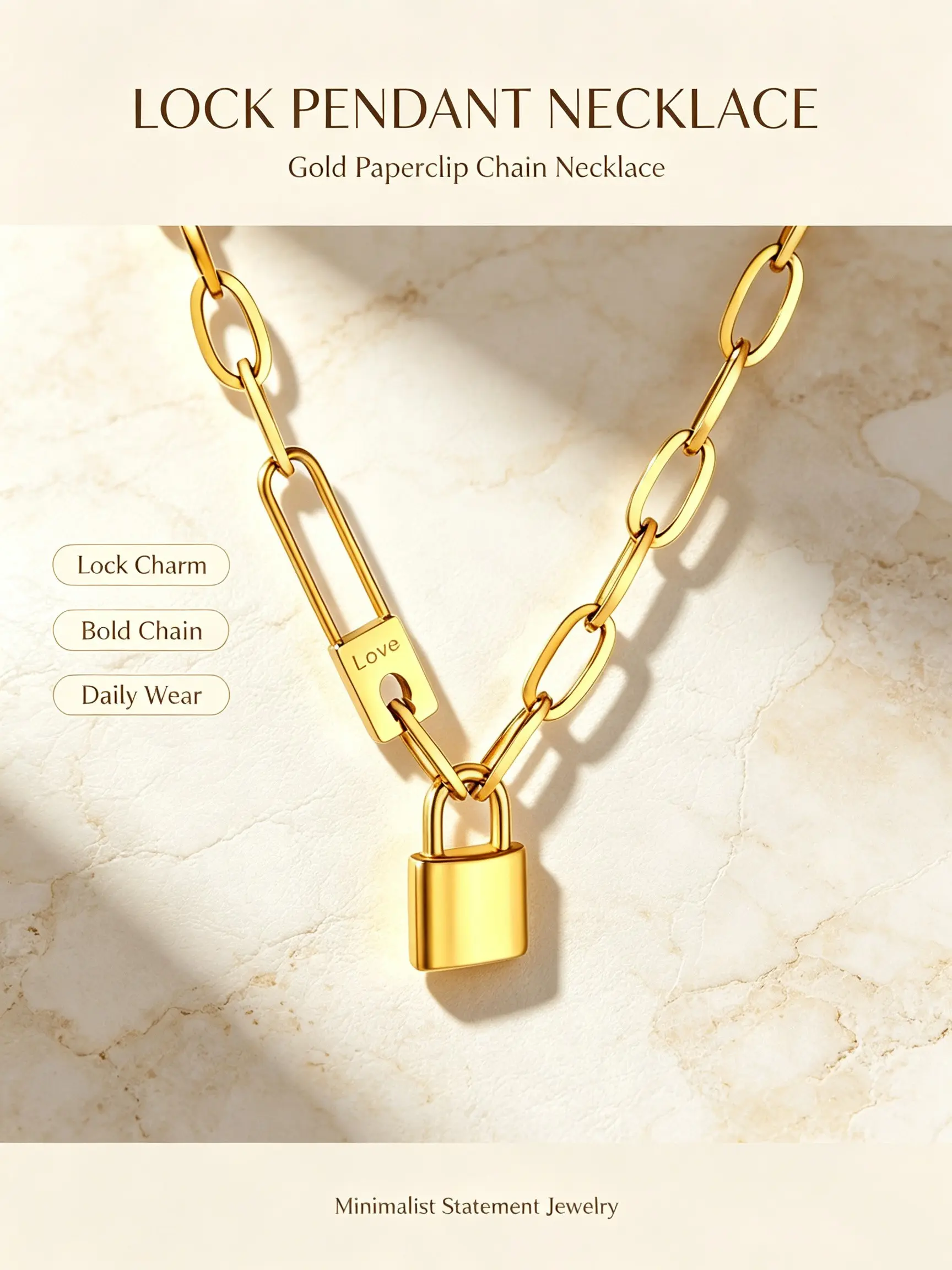 1pc Lock Clasp Pendant Necklace, Vintage Hip-Hop Style, Elegant Fashion Accessory, Perfect for Daily Wear, Ideal Gift for Any Occasion