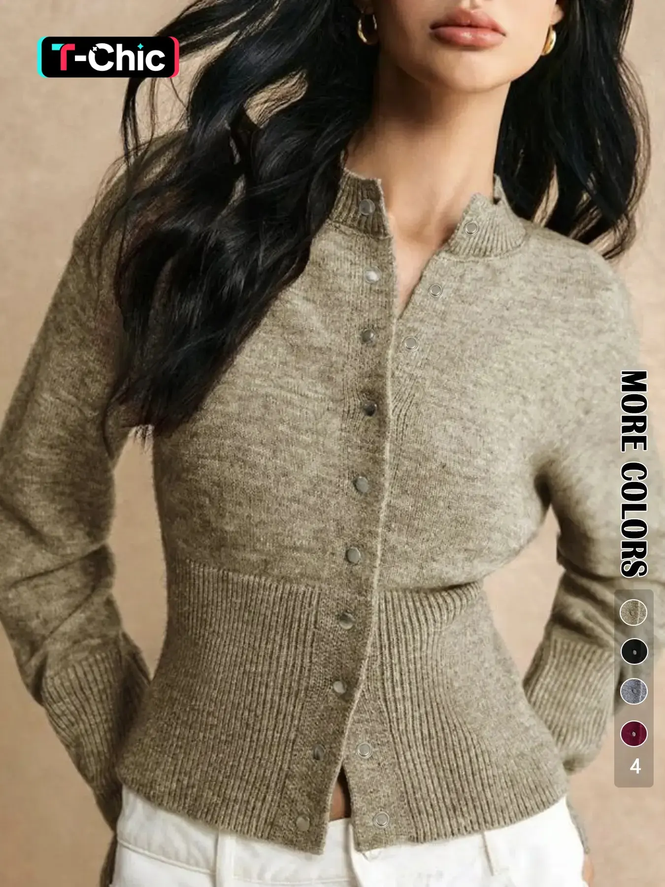 Elegant Slim-Fit Button-Front Cardigan, Fashionable Casual Waist-Centric Knitwear for Fall & Winter Seasons Elegant Slim-Fit Button-Front Cardigan, Fashionable Casual Waist-Centric Knitwear for Fall & Winter Seasons