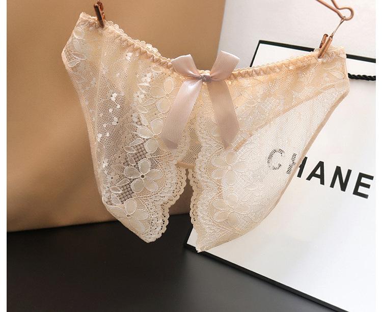 Women's Open Crotch Panties Low Waist Sexy Lace Transparent No-Remove Plus Size Briefs