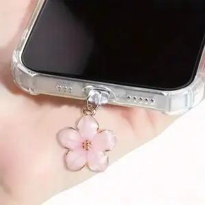 2026 New Alloy Drip Oil Camellia Pendant Phone Dust Plug, Five-Petaled Flower Cell Phone Charm, Decorative Plug for iPhone & Type-C Ports