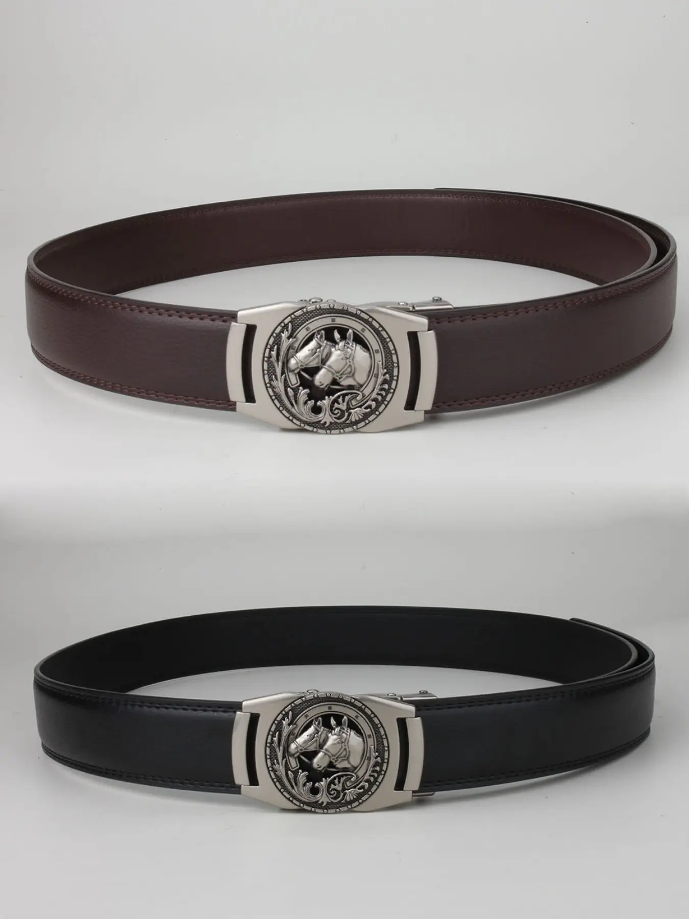 2-Pack Men's Casual Belts, Vintage Floral Pattern, Adjustable Ratchet Buckle, Comfortable Leather Belt, Ideal for Daily Office Wear
