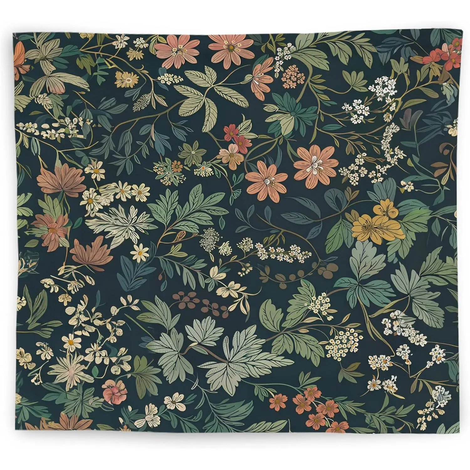 WNAGT Dark Green Floral Botanical Tapestry Wall Hanging, Cottage Core Decor, Nature Rustic Cottagecore Flower Plants Wall Blanket Decor for Home Bedroom Living Room Office, 50x60 Inch
