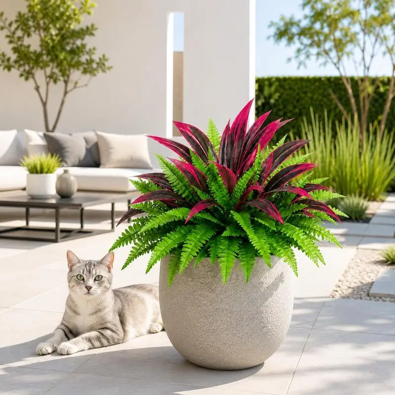 4 Pack UV Resistant Artificial Decorative Outdoor Plants, Faux Tropical Greenery for Planters, Porch Patio Garden Decor, Realistic Fake Plants for Indoor & Outdoor Home Decoration