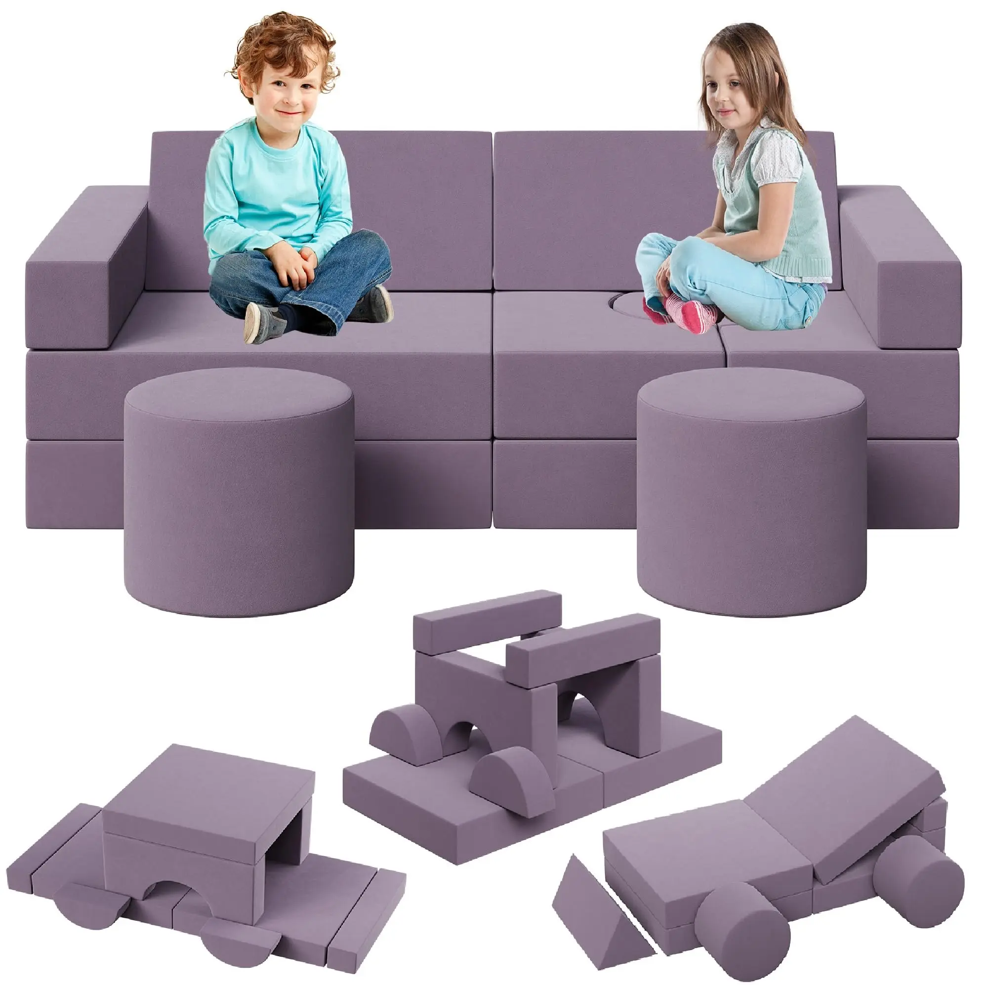 【GARVEE】13-Piece Modular Play Couch, Convertible Toddler Sofa Set with Washable Soft Covers, Comfortable Foam Floor Chair for Playroom, Living Room, or Bedroom, Perfect for Building Forts and Imaginative Play