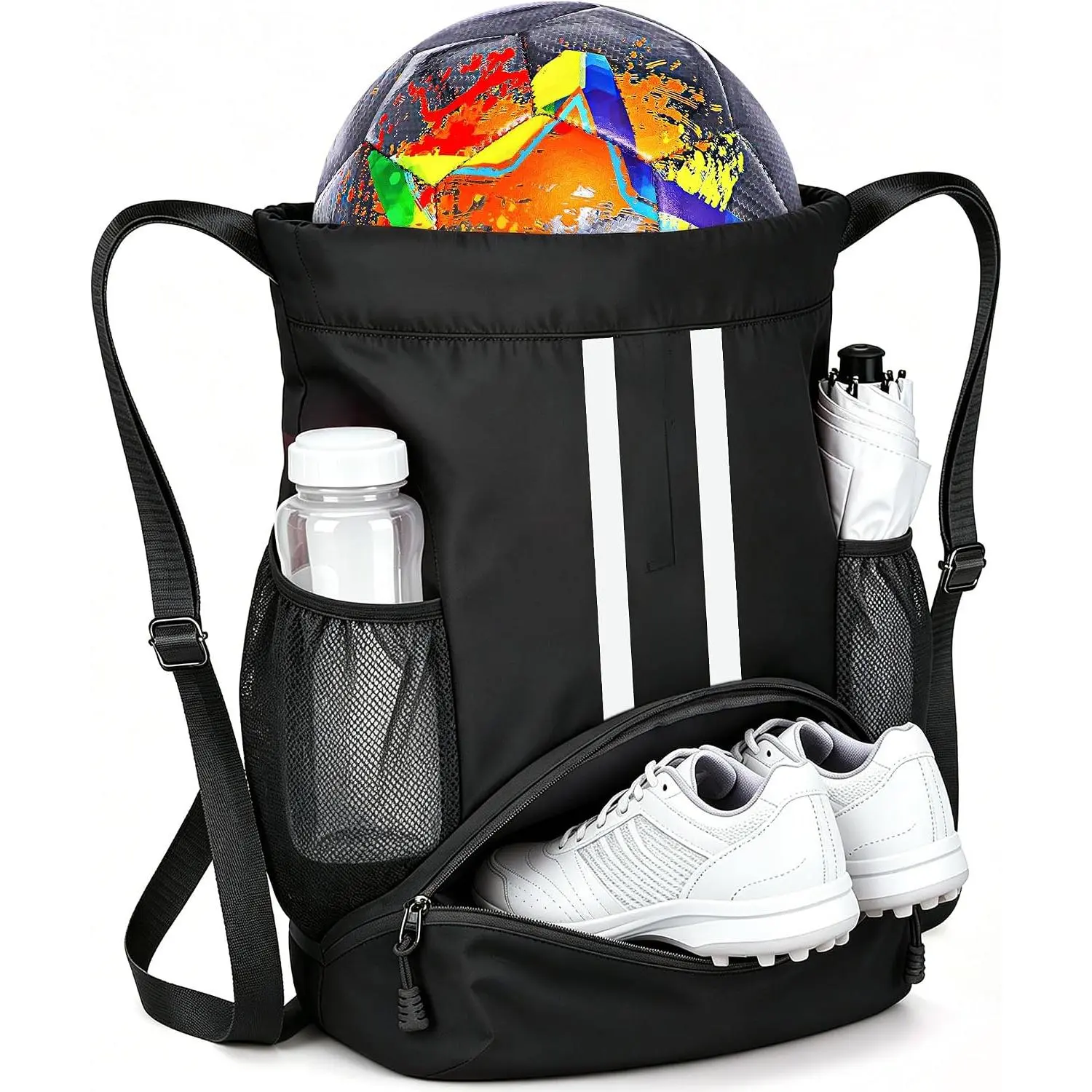 Youth Soccer Drawstring Backpack, Sports Bag for Soccer, Volleyball & Basketball, Gym Sackpack for Kids