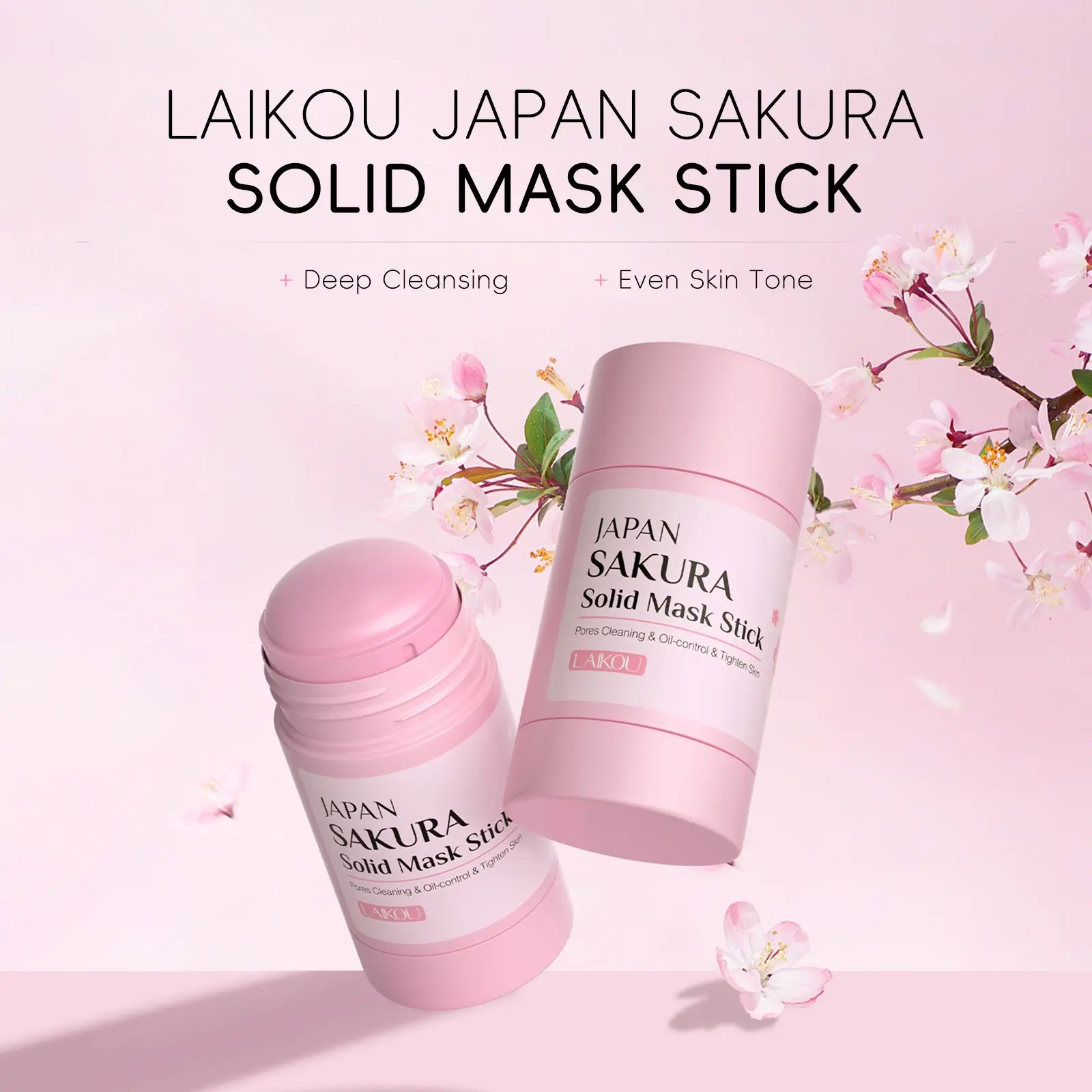 Cherry Blossom Kaolin Solid Mud Mask Stick 45g, Contains Niacinamide + Vitamin E + Japanese Late Cherry Blossom Extract, Oil Control, Pore Minimization