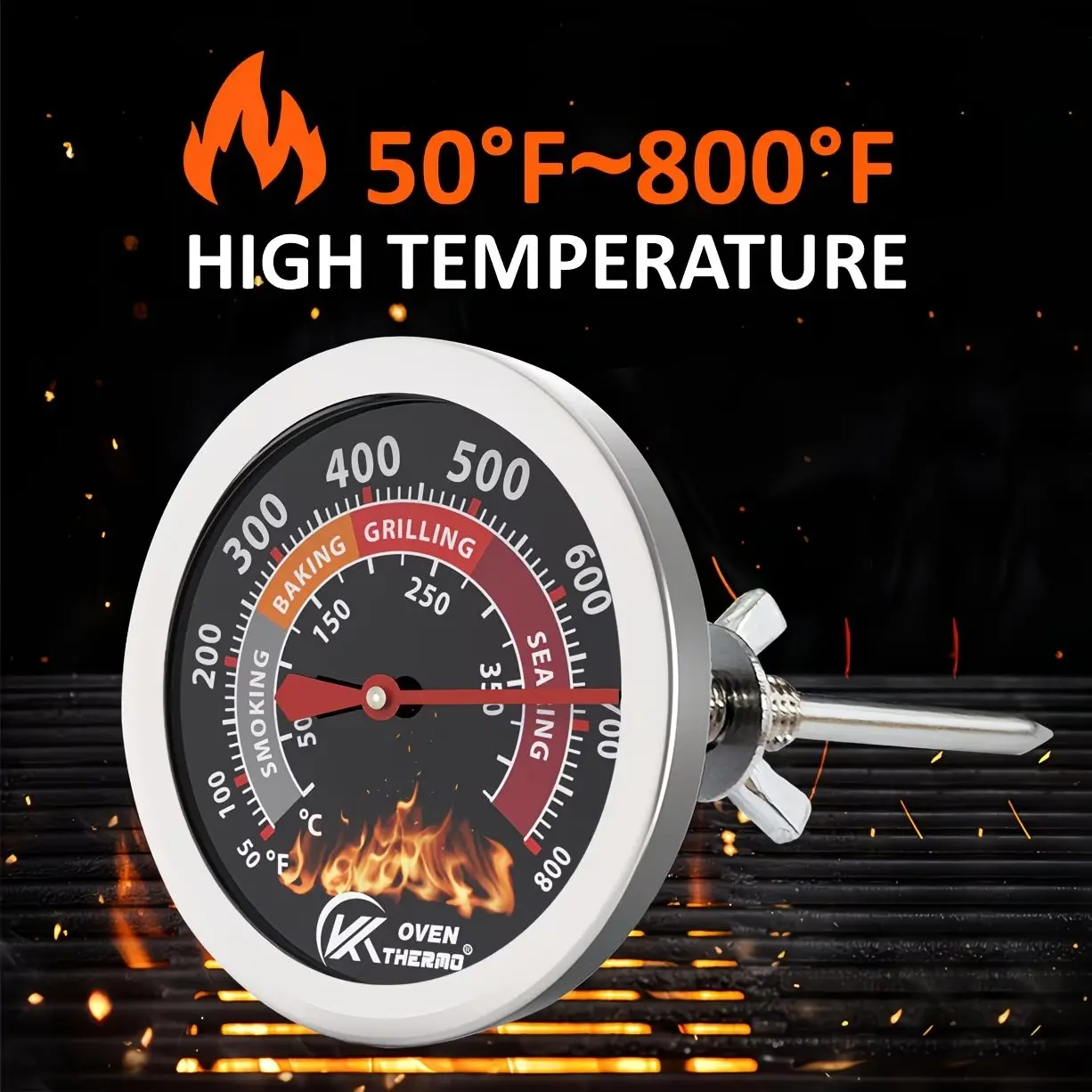 Outdoor BBQ Thermometer, Stainless Steel, Single Pack, Ideal for Grill Temperature Measurement, Essential Tool for Perfect Cooking, Easy to Use