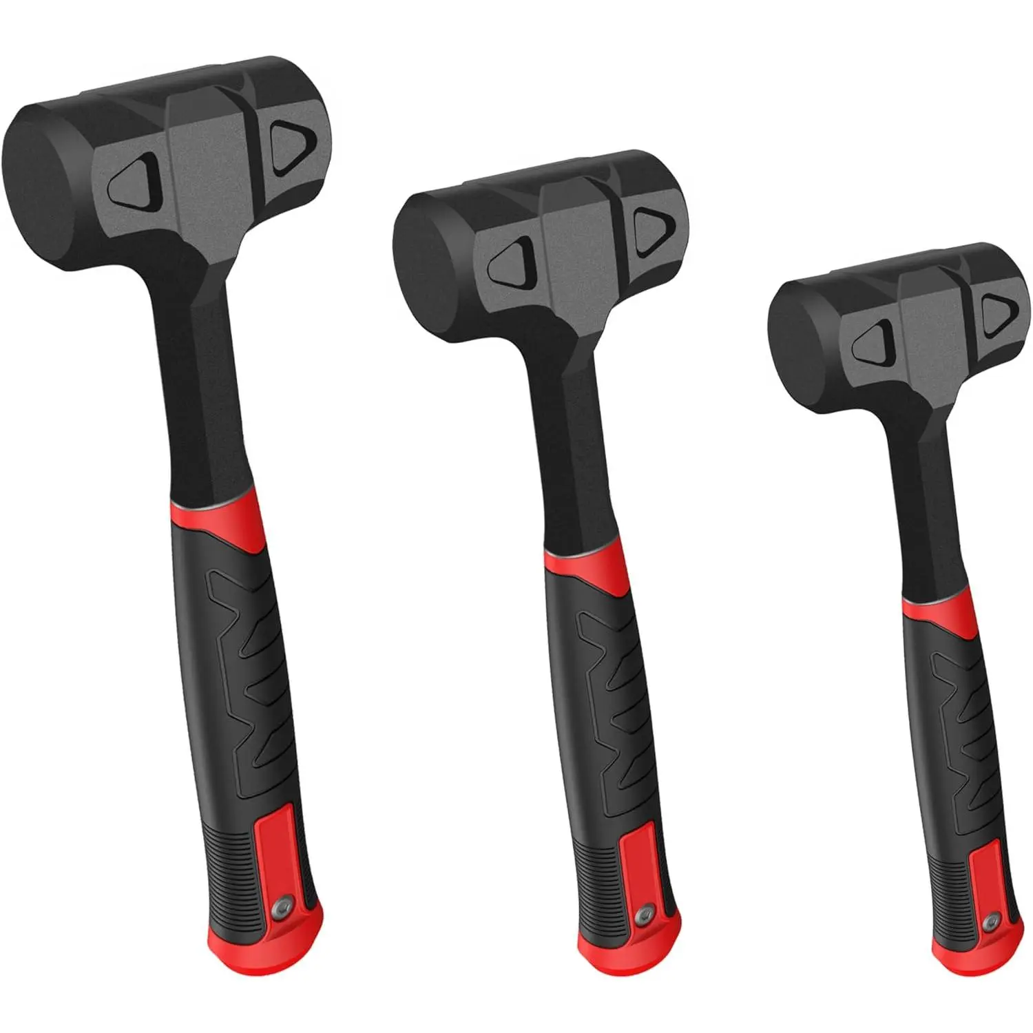3-Piece Dead Blow Hammer Set - 16oz, 32oz, 48oz Heads with 1-Piece Forged Carbon Steel, Steel Ball-Filled Design, Anti-Vibration Rubber Grip, Spark & Rebound Resistant (Ounces Measurement Included)
