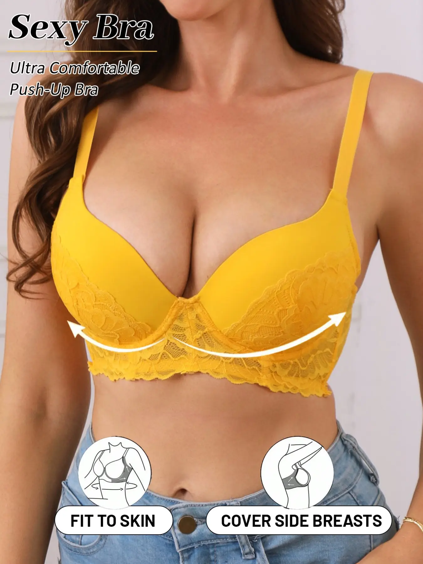 🔥BADDIE APPROVED🔥 Sexy Deep V Lace Underwire Push Up Fashion Bra Underwear Womenswear | Ultra Strong Support Lift & Gather, Anti-Side Spill, Adjustable Straps, Back Smoothing, Breathable No-Press Fit, Perfect For Daily Commute & Date Night