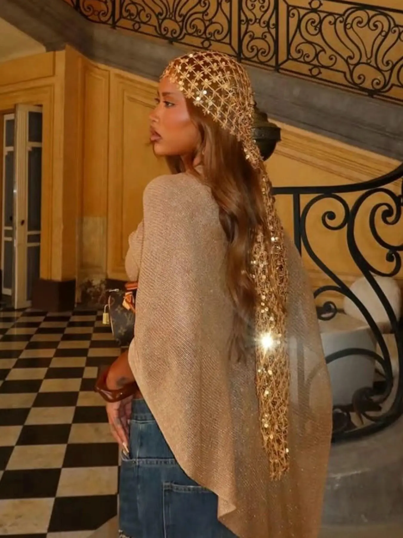 Bohemian Sequin Tassel Long Scarf, Head Scarf, Tignon Scarf, Lightweight Mesh Shawl for Women, Perfect for Vacation Photoshoots and Party Gifts