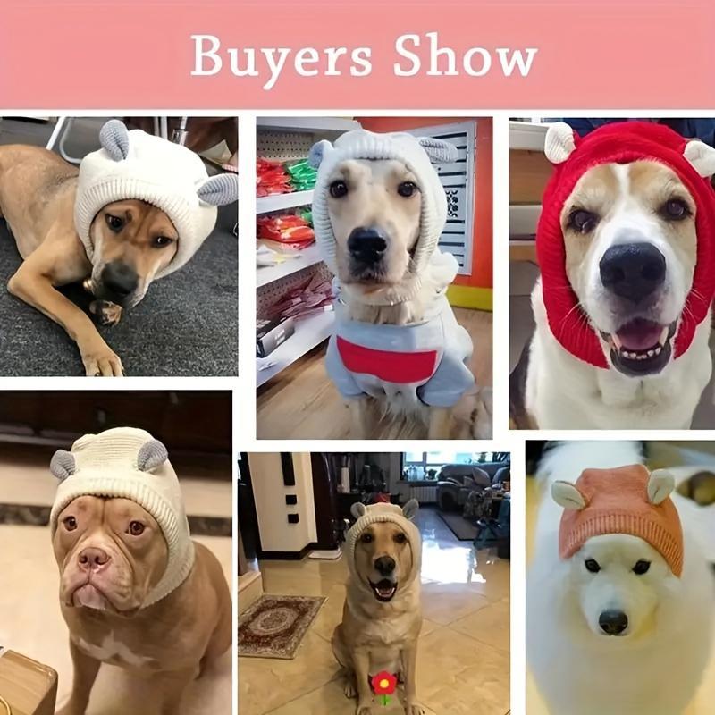 Noise Protection Dog Hat – Warm Knitted Quiet Ears Cap for Medium & Large Pets, Soft Winter Headwear for Dogs & Cats, Comfortable Anti-Noise Orange Hoodie