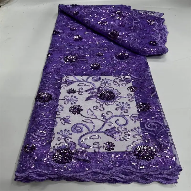 2026 Red High-Quality Elegant and soft gauze 3D sequined Elegant formal Lace Embroidered fashion embroidery fabric Green high quality African lace party wedding dress latest exquisite design 1Yards/5Yards Purple