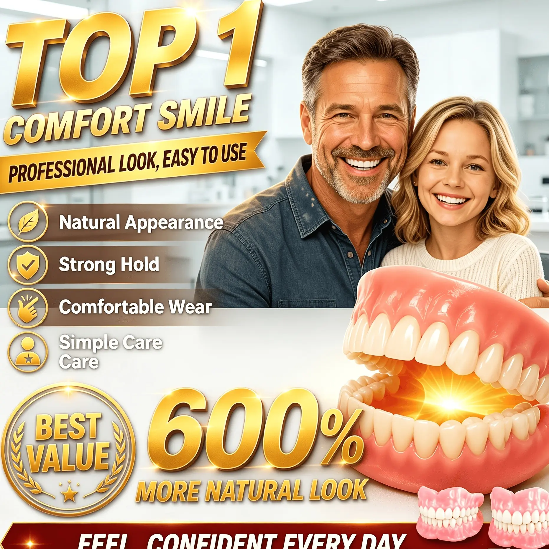 Boil-And-Bite Adjustable Cosmetic Teeth Veneer Set, Upper And Lower Trays, Fits Narrow And Wide Dental Arches, Instant Self-Molding System, Odorless Durable Material, No Dental Visit Required, Reusable for Daily Wear, Parties And Special Occasions