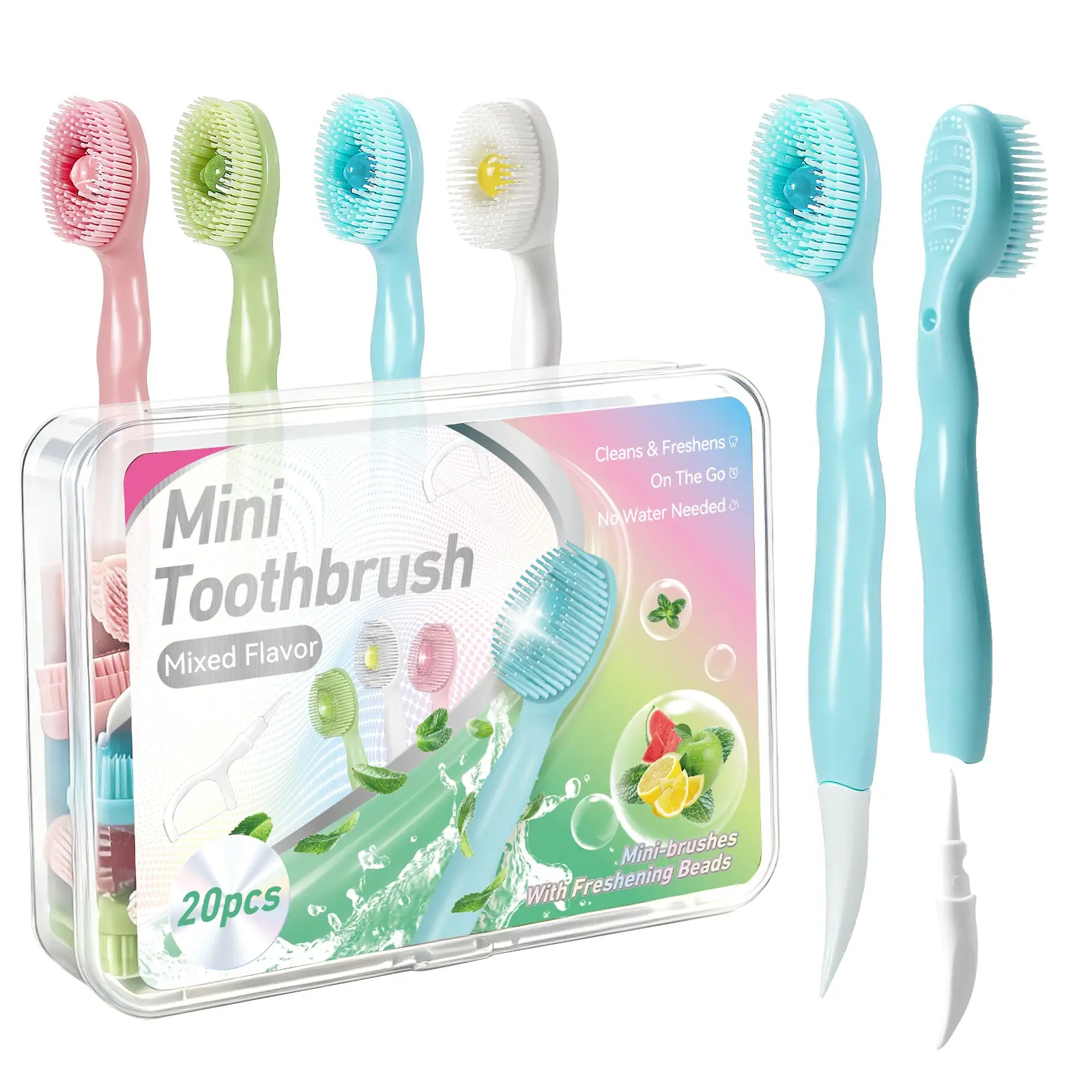 20 Count Disposable Mini Toothbrushes with Toothpaste, Portable Waterless Ready-to-Use, 4-in-1 Design with Tongue Scraper & Toothpick, Freshens Breath, Great for Travel, Camping & On-the-Go