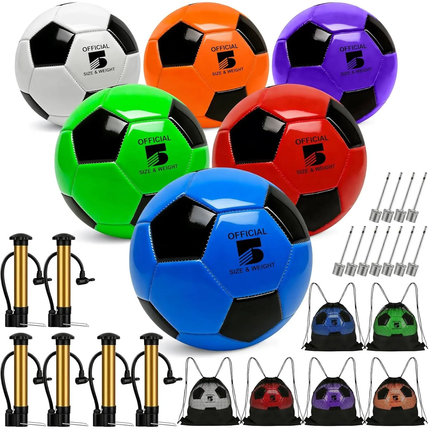 6 Pack Soccer Balls Size 5/4/3 Deflated Includes Soccer Ball with Pump and Net Bag, Pelota De Futbol  Practice Sphere Competition for Indoor Outdoor