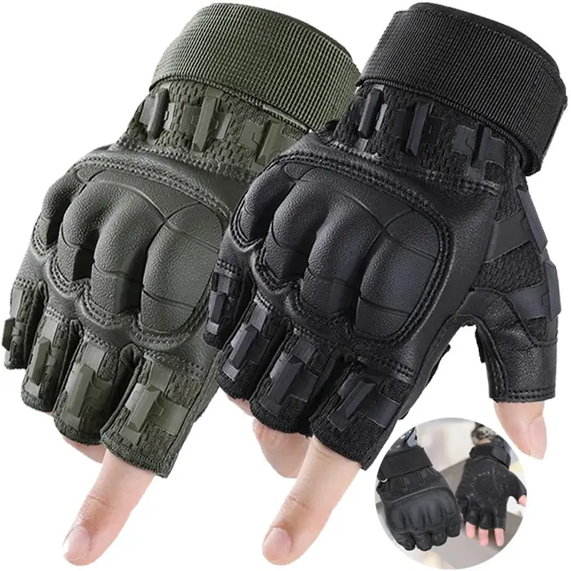 Tactical Fingerless Gloves for Motorbike Motorcycle Cycling Climbing Hiking Hunting Anti-slip Hard-shell Protective Gloves