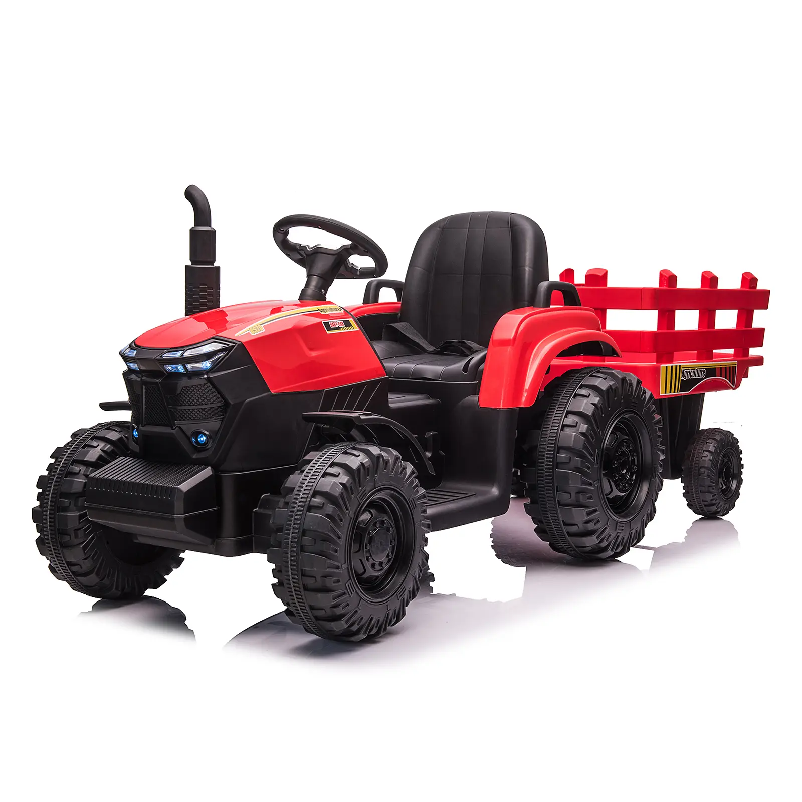 12V Electric Ride On Tractor with Trailer – Dual 40W Motors – LED Headlights & USB/MP3 – Outdoor Farm Toy Vehicle for  Ages 3-6