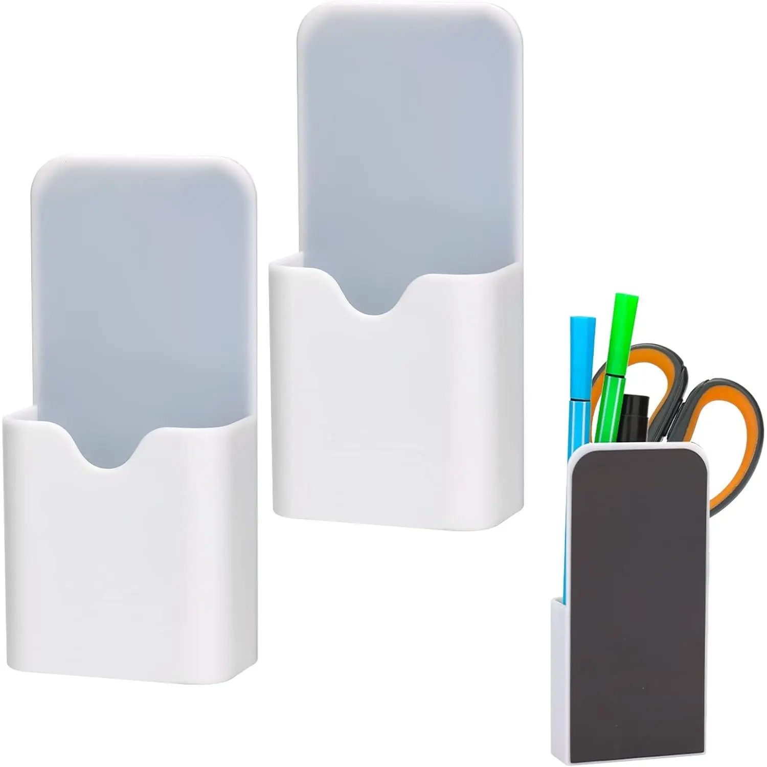 2 Pcs Magnetic Pen Holder Pencil Holder Dry Erase Marker Holder Magnetic Pen Organizer Home School Office Supplies for Refrigerator Whiteboard Locker (White)