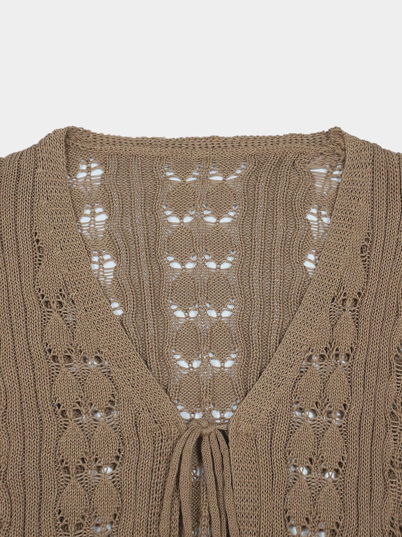 Women's Solid Color Long Sleeve Knitting Cardigan, Elegant Fashion Casual Fitted Tie Front Cardigan, Women Knitwear for Daily Outdoor Wear