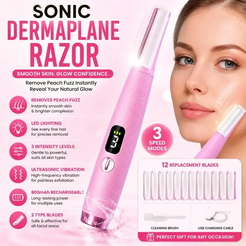 Women's Sonic Exfoliating Razor, Free 12 Replacement Blades, LED Light, Three-Speed Rechargeable, Perfect Holiday Gift for Girls