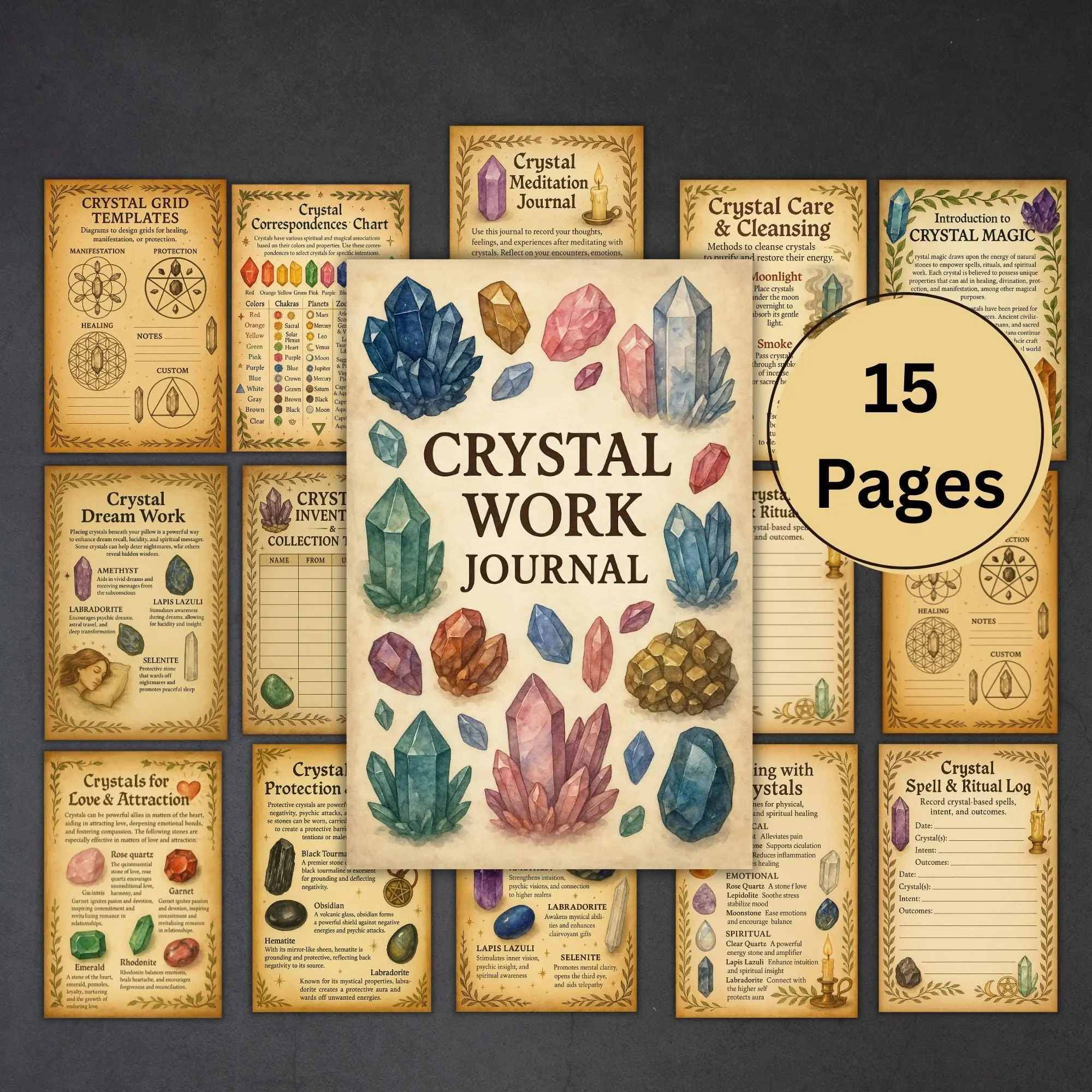 Crystal Work Grimoire: Spells, Rituals & Healing Guide, Adult Witch Journal for Crystal Magic, Essential Tool for Spiritual Practices
