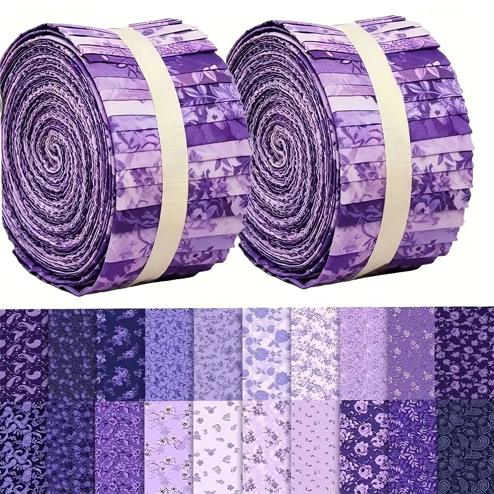 40PCS Print Polyester Precut Strips Quilting Fabric - 6.5x50 cm (2.55x19.7 in) Dreamy Purple Roll for DIY Crafts, Sewing Projects, Plant Decor