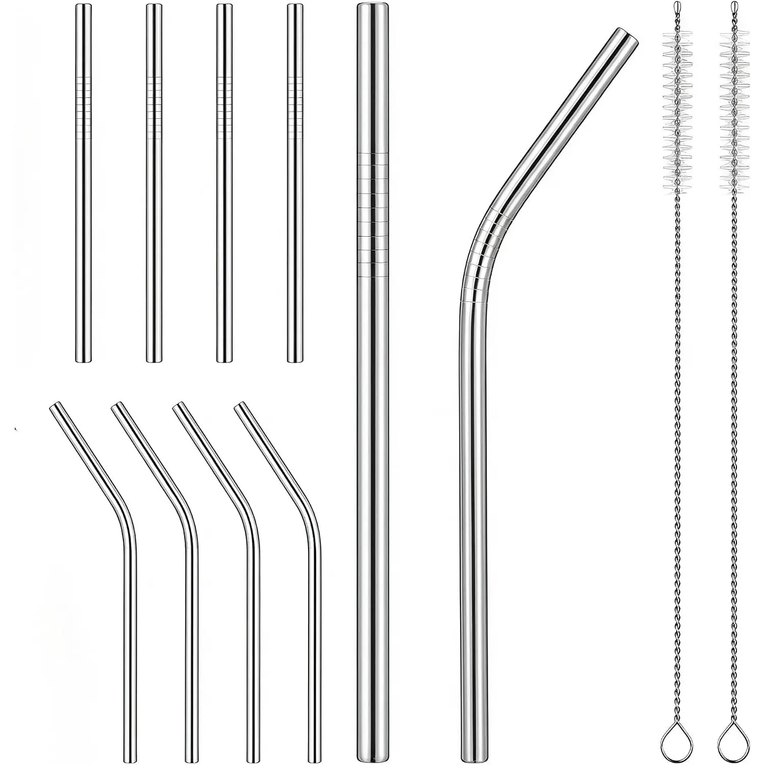 10 Pack Short Metal Straws with 2 Cleaning Brushes,a packaging bag,  Stainless Steel Drinking Straws Set, Straight & Bent Straw Cup Accessories for Coffee Cups Small Glasses Regular Tumblers