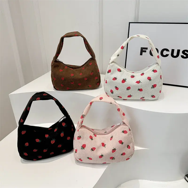 Strawberry Shoulder Bag for Women, Cute Mini Hobo Handbag with Fruit Print Design, Y2K Aesthetic Purse with Adjustable Strap, Trendy Small Crossbody Bag for Girls, Daily Outfits, Shopping and Travel