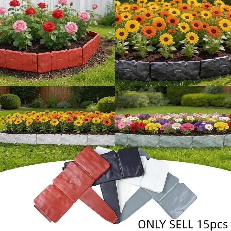15 Piece Set Garden Landscape Edge Borders, Plastic Fences for Lawn, Easy to Install Outdoor Decor, Autumn Garden Partition Fence