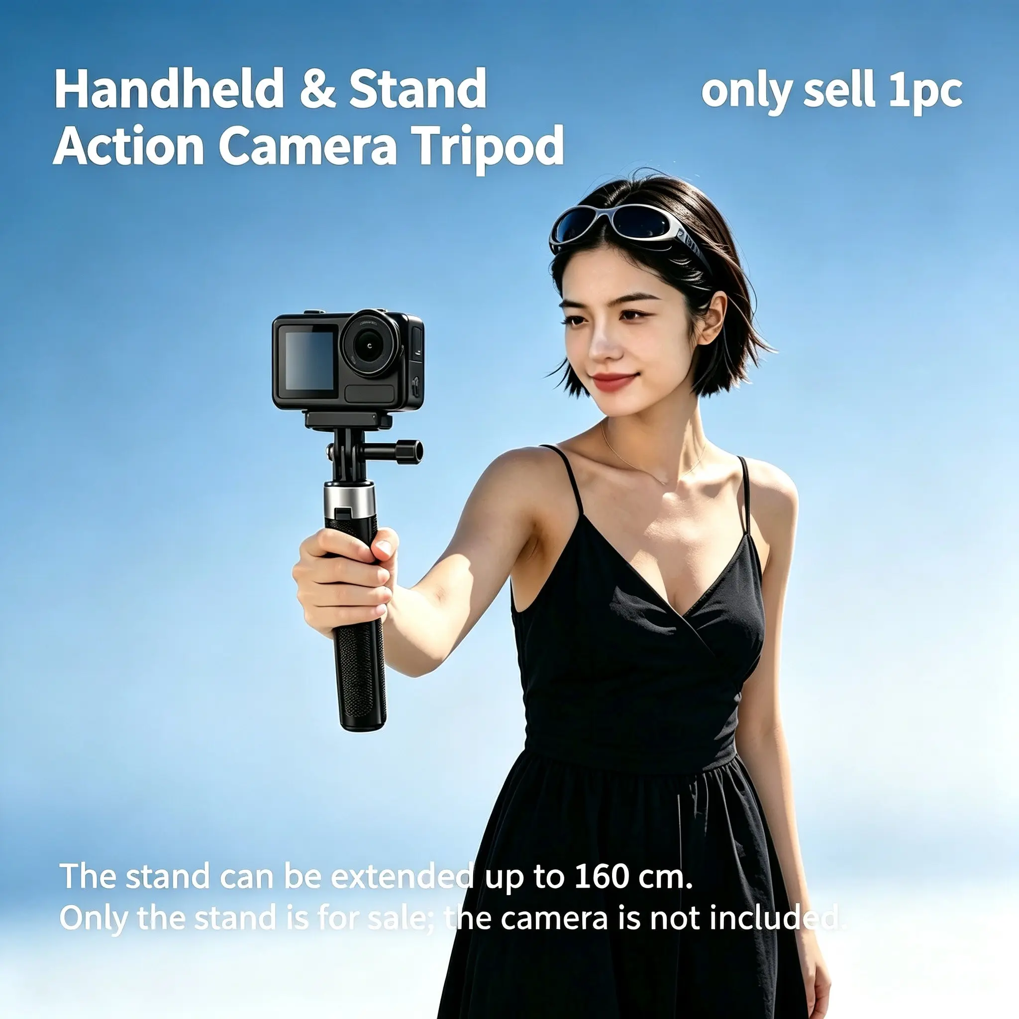 160cm Portable Tripod Monopod, Dual-Use Handheld Design, Anti-Slip Base, Carbon Fiber Grip, Compatible with Action Cameras, Professional Video Gear