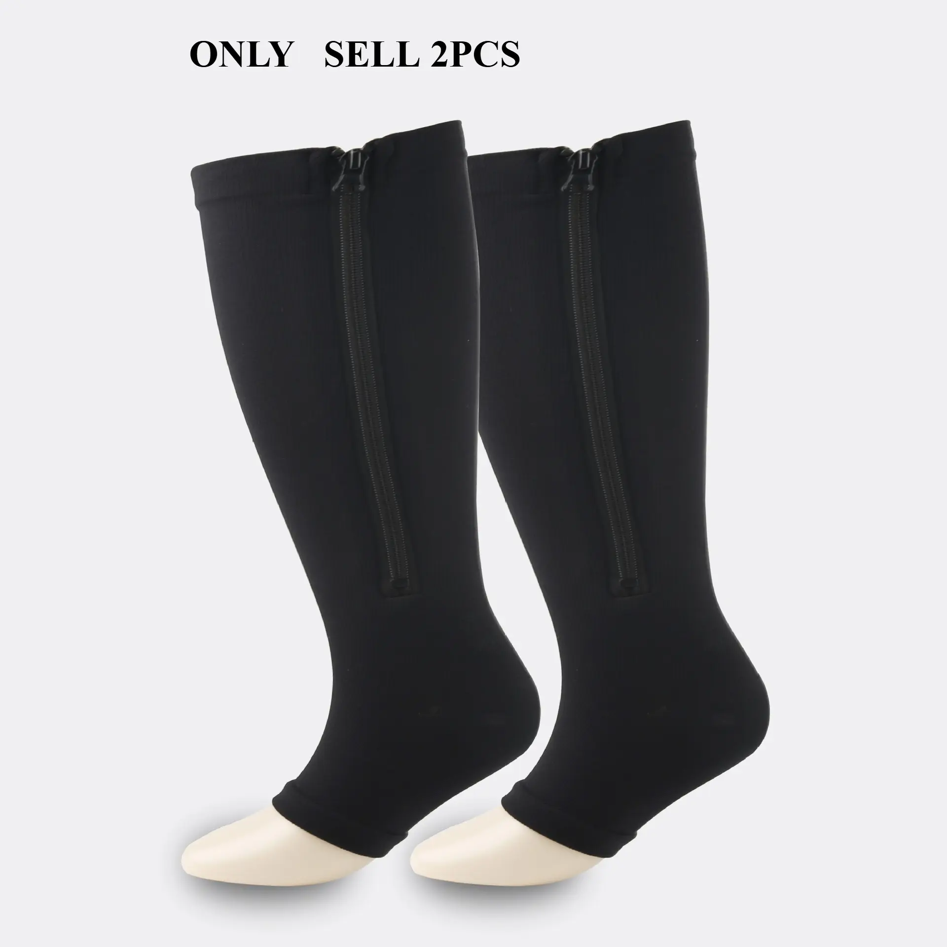 1 Pair Plus Size Calf Zipper Compression Socks 15 to 25 Mmhg Open Toe Compression Stockings for Overweight Women Men