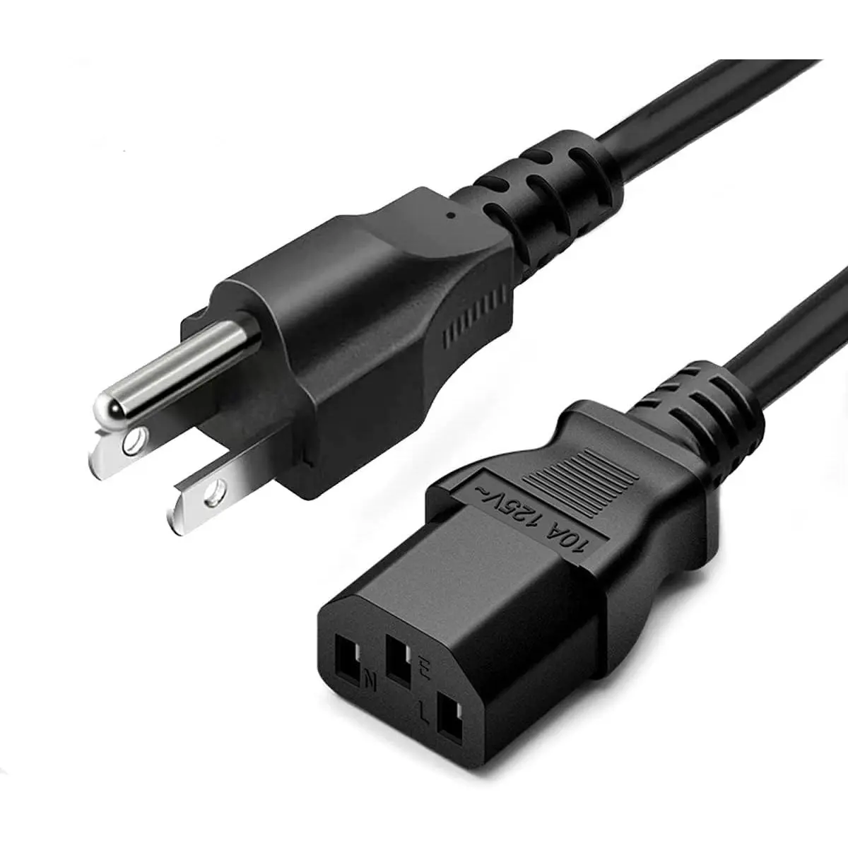 3 Prong AC Power Cord 10ft Long Standard| 125V-250V| for Computer, Monitor, TV, Printer, Power Supply PSU Electric Cable Replacement Power Cord