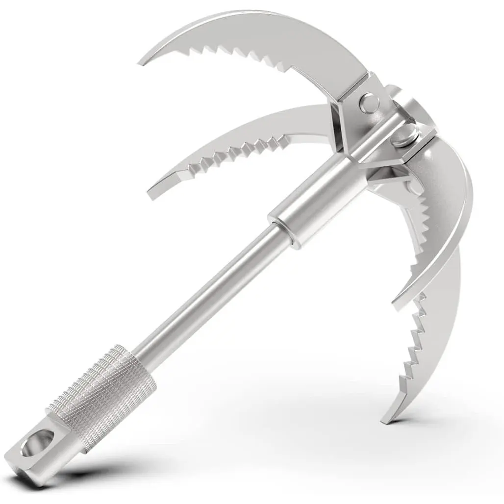 Grappling Hook with Claw Tips - Heavy Duty Stainless Steel Carabiner for Camping, Hiking, Tree Climbing, Water Retrieval & Salvage Operations