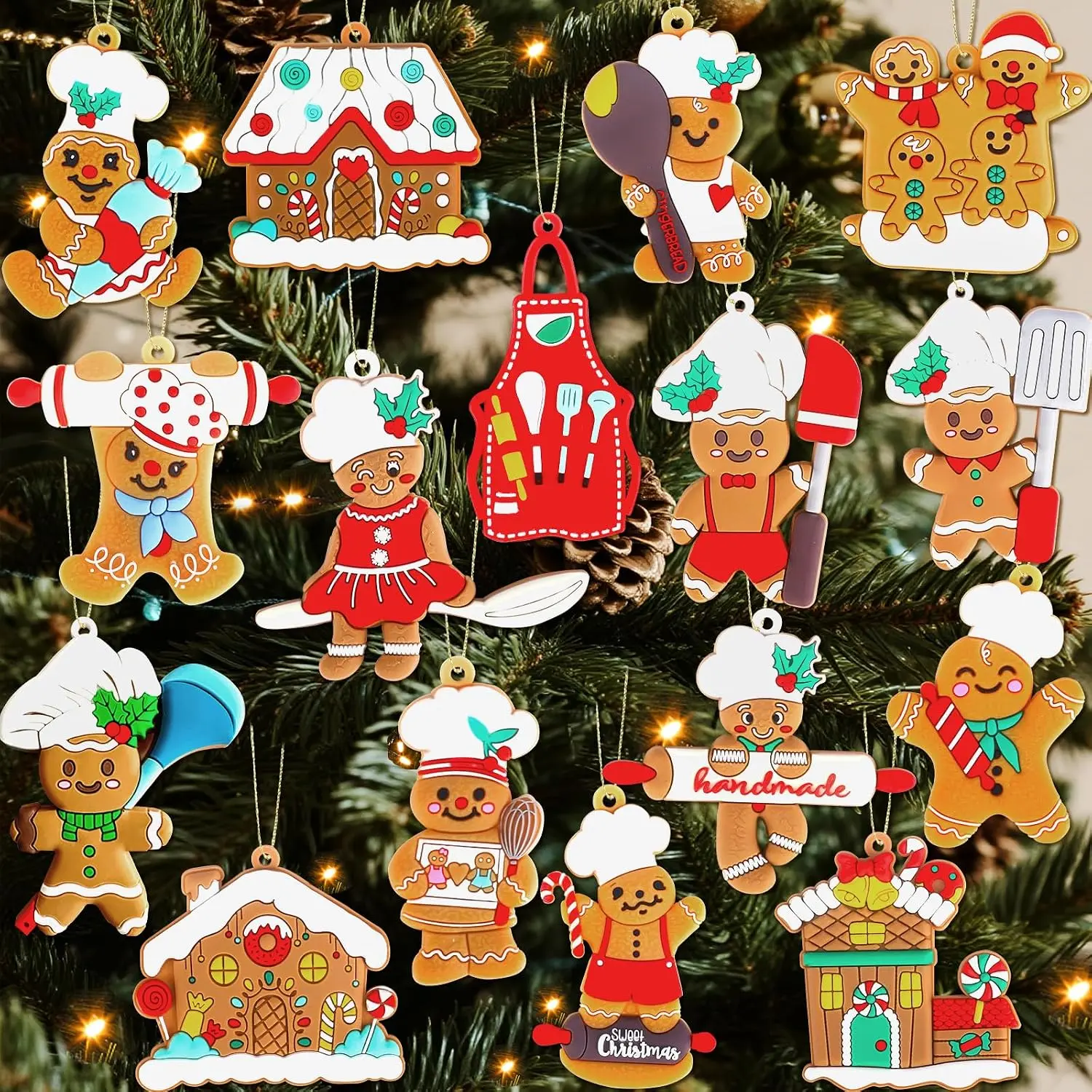 16 count Gingerbread Ornaments for Christmas Tree Cute Kitchen Gingerbread Christmas Decorations House Ornaments for Xmas Tree  Decorations DIY Craft Party Supplies