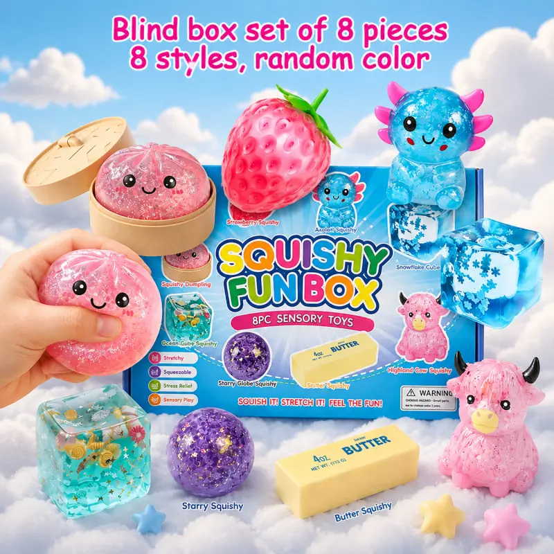 8PCS Squishy Toy Mystery Box | Cute Slow Rising Stress Relief Fidget Toys Set | Soft Sensory Squeeze Bundle for Anxiety Relief | 8 Assorted Styles | Gifts, Party Favors & Collecting