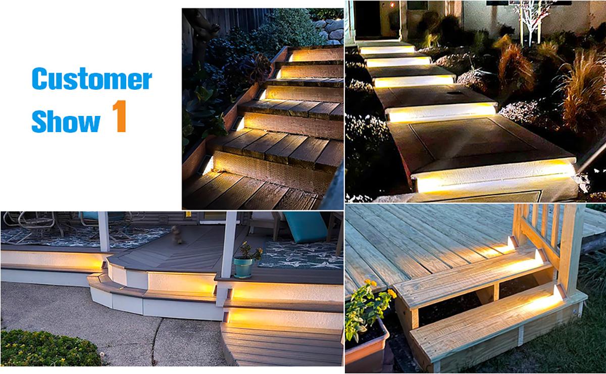 8 Pack Volisun Solar Powered LED Stair Lights IP67 Waterproof 3000K Warm Light for Outdoor Steps Patio Garden