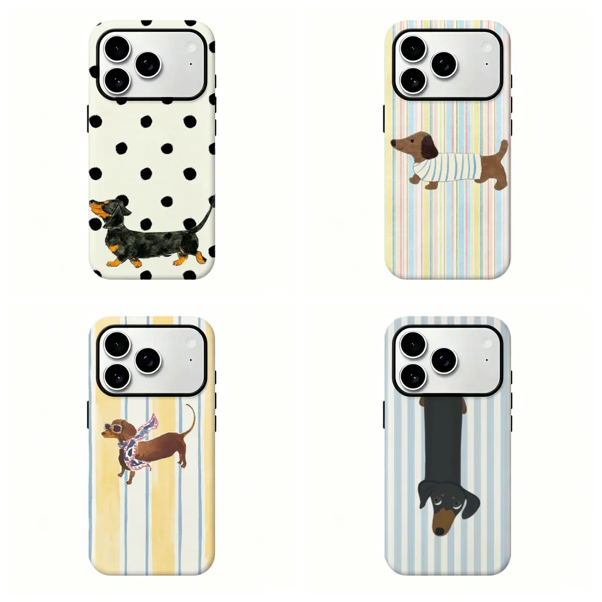 Cute Cartoon Dachshund Sausage Dog Shockproof Tough Phone Case, Funny Pet Aesthetic Hard Protective Cover Compatible With iPhone 17 Pro Max/16/15/14/13/12/11 & Samsung S22 Ultra/S23/S24/S25, Fan Gift, Trendy Phone Accessory, Polycarbonate