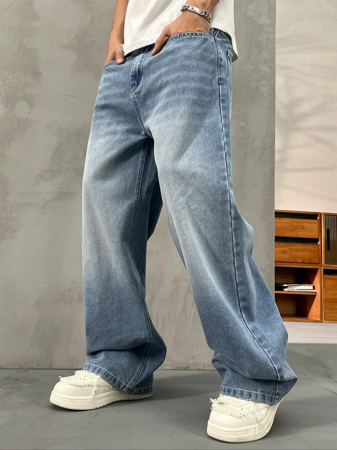 Men's Vintage Washed Loose-Fit Jeans, Long American Street Style Y2K Denim, Perfect Gift for Boyfriend or Husband, Casual All-Season Wear