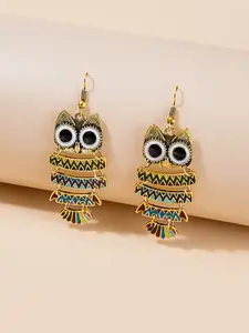 Colorful Owl Stud Earrings, Vintage Ethnic Long Earrings, Versatile Commuter Unique Design, Fun Animal Shape Accessories, Daily Vacation Photo Jewelry