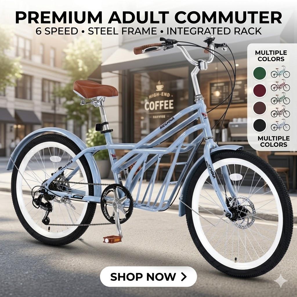 24 Inch Adult Commuter Bike 6 Speed Steel Frame Multiple Colors City Bicycle for Daily Commute Urban Riding Outdoor Sports Travel Fitness Work School Cycling Durable Steel Frame Adult Bike with Multiple Color Options24 Inch Bike 6 Speed Bike